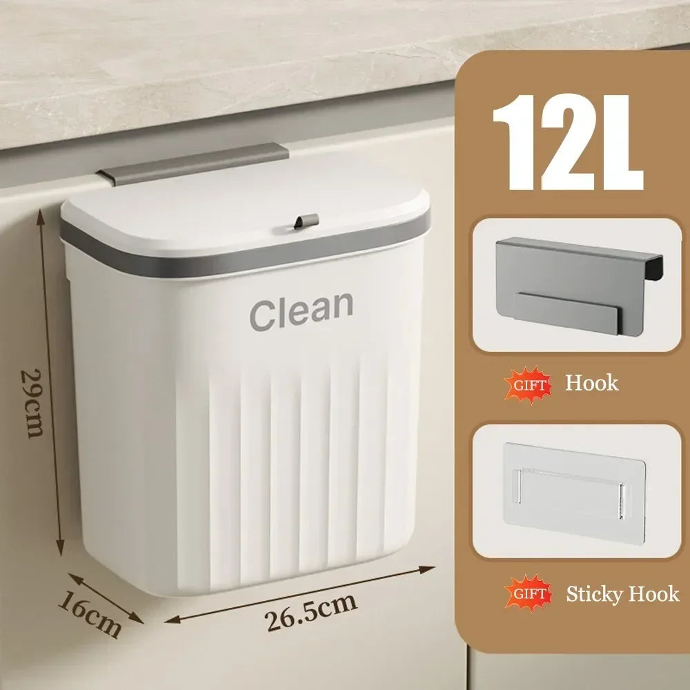 12L Wall-Mounted Kitchen Trash Bin with Lid
