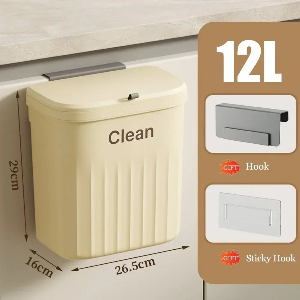 12L Wall-Mounted Kitchen Trash Bin with Lid