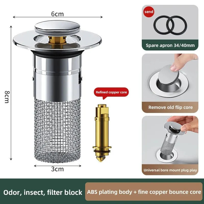 Stainless Steel Pop-Up Sink Drain Stopper (Odor-Proof)